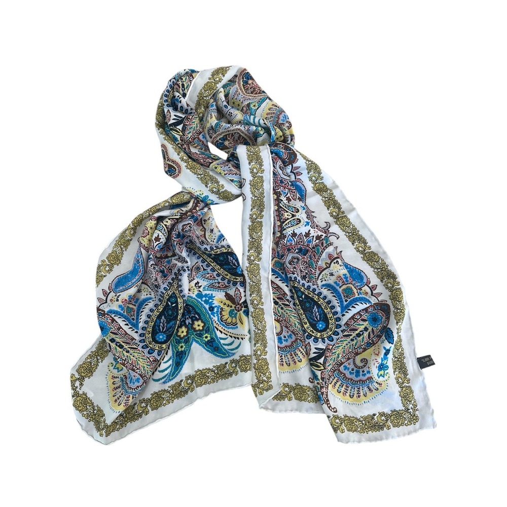 Bursa Silk Art 100% Silk Oblong Scarf Made in Turkey 20x66 Paisley Hand Rolled